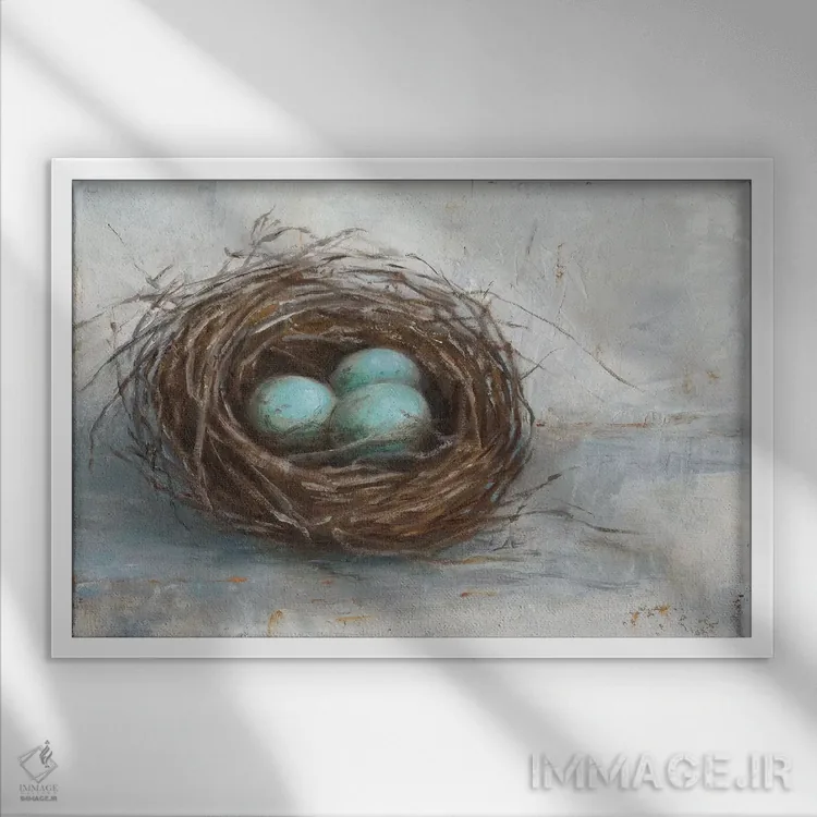 تابلو لانه پرنده روستایی (قسمت اول) اثر اتان هارپر - نمای قابدار سفید