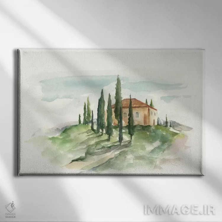 تابلو ویلا توسکانی آبرنگی II اثر اتان هارپر - نمای روبهرو روی دیوار