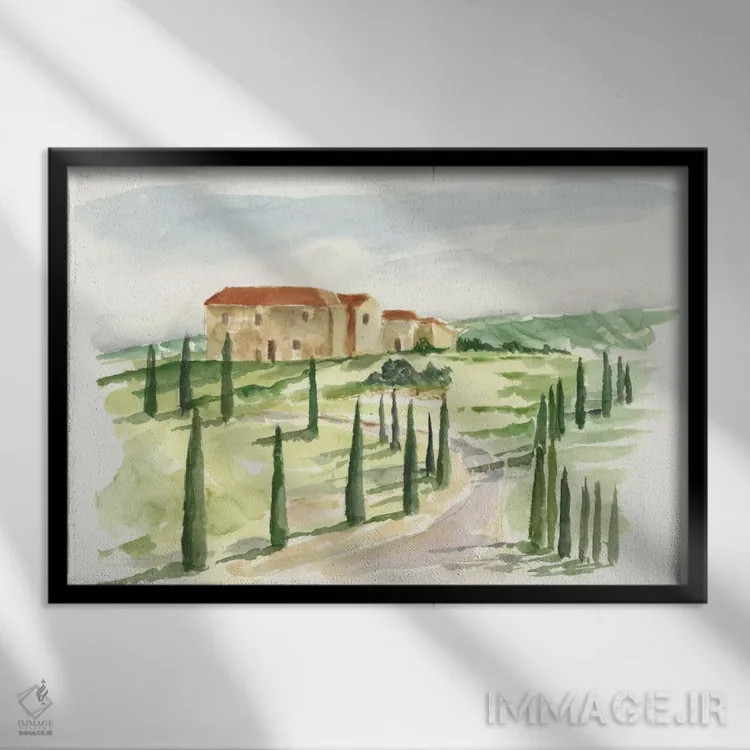تابلو ویلا توسکانی آبرنگی I اثر اتان هارپر - نمای قابدار مشکی