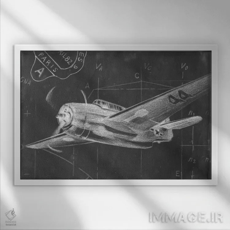 تابلو طرح شماتیک پرواز II اثر اتان هارپر - نمای قابدار سفید