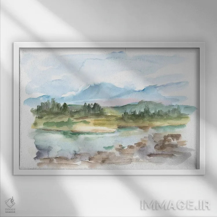 تابلو کوه آبرنگی III اثر اتان هارپر - نمای قابدار سفید