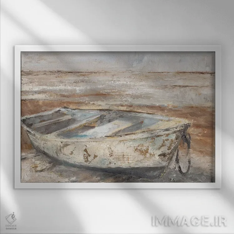 تابلو قایق پارویی فرسوده I اثر اتان هارپر - نمای قابدار سفید