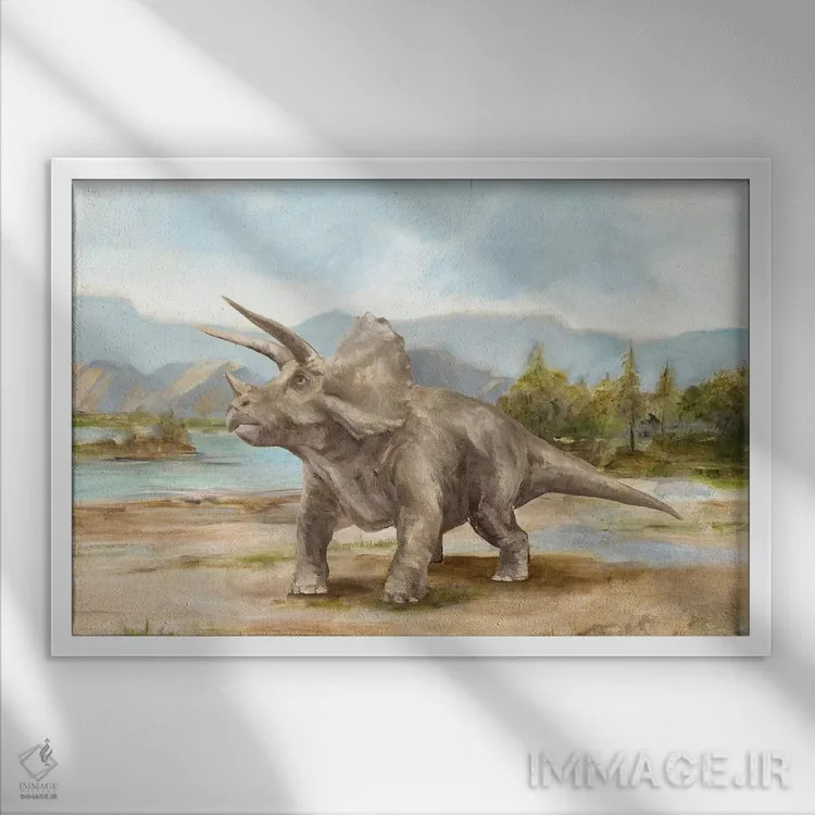 تابلو تصویر دایناسور II اثر اتان هارپر - نمای قابدار سفید