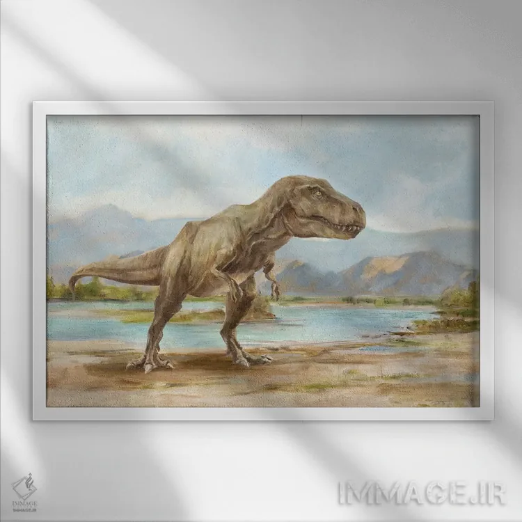 تابلو تصویر دایناسور III اثر اتان هارپر - نمای قابدار سفید