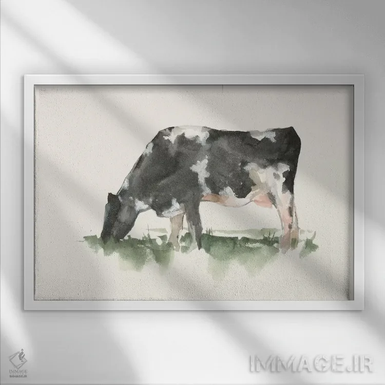 تابلو حیوان مزرعه در حال چرا II اثر اتان هارپر - نمای قابدار سفید