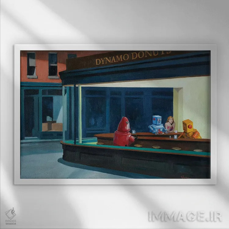 تابلو شاهینهای رباتی اثر اریک جوینر - نمای قابدار سفید