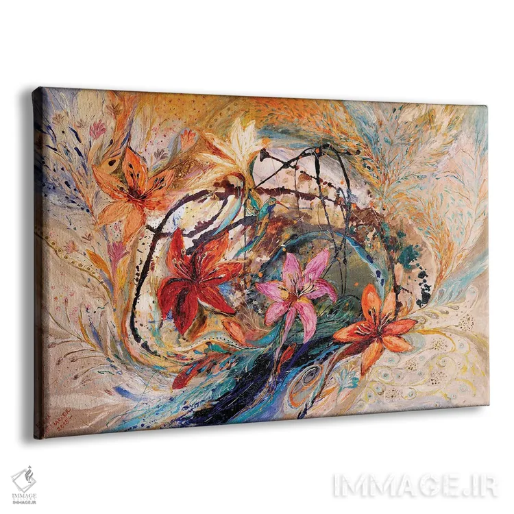 تابلو پاشیدن زندگی XVII: مرغ مگسخوار و گلهای عجیب اثر النا کوتلیارکر - نمای پرسپکتیو محصول