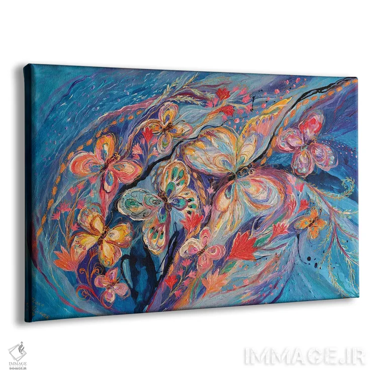 تابلو پروانهها روی زمینه آبی اثر النا کوتلیارکر - نمای پرسپکتیو محصول