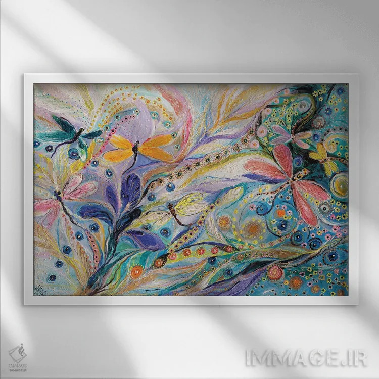 تابلو گلها و سنجاقکها اثر النا کوتلیارکر - نمای قابدار سفید