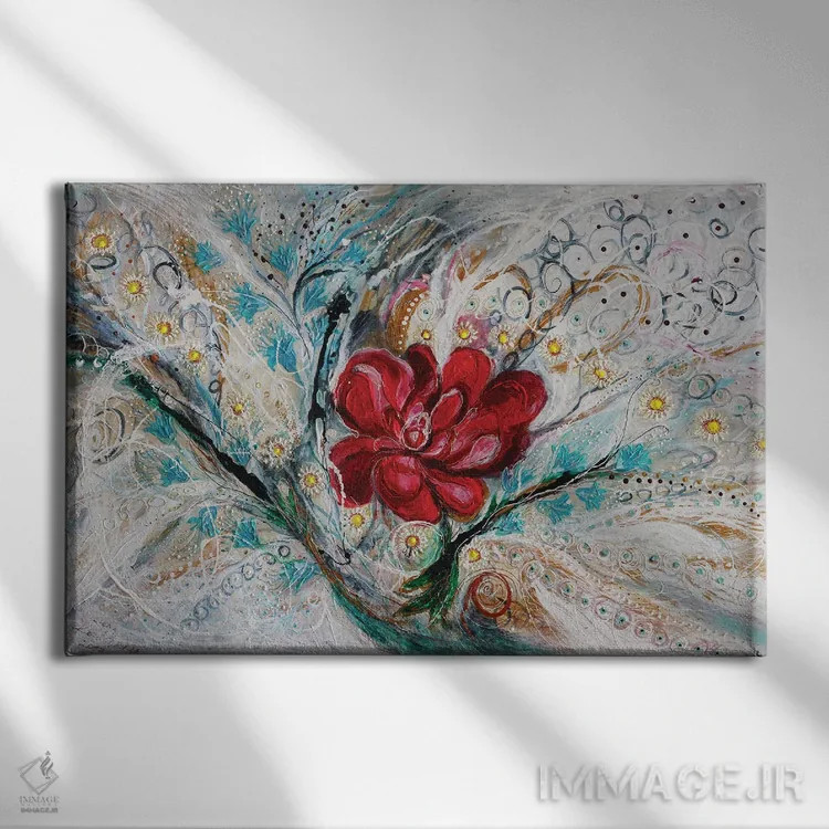 تابلو پاشیدن زندگی XXVIII: قدرت گل صدتومانی اثر النا کوتلیارکر - نمای روبهرو روی دیوار