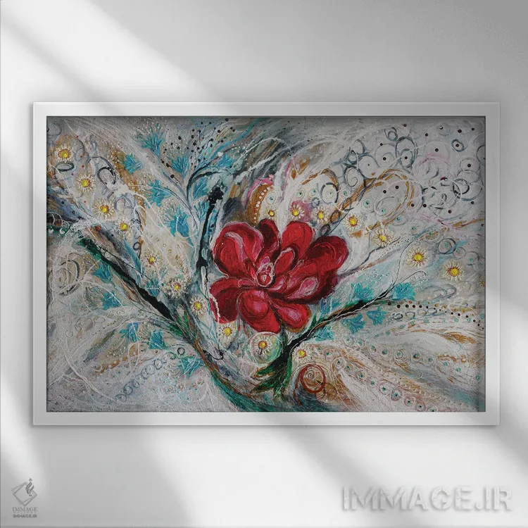 تابلو پاشیدن زندگی XXVIII: قدرت گل صدتومانی اثر النا کوتلیارکر - نمای قابدار سفید