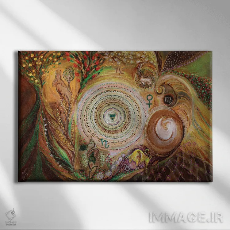 تابلو سری ماندالا IV: عنصر زمین اثر النا کوتلیارکر - نمای روبهرو روی دیوار