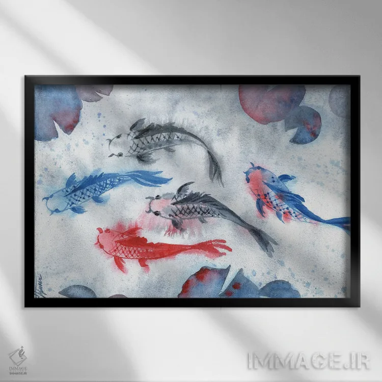 تابلو ماهی کوی (ماهی تزئینی آسیایی) اثر اکاترینا پریسیچ - نمای قابدار مشکی
