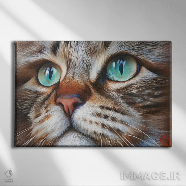 تابلو چهرهٔ گربه اثر النا کولوتوشا - نمای روبهرو روی دیوار