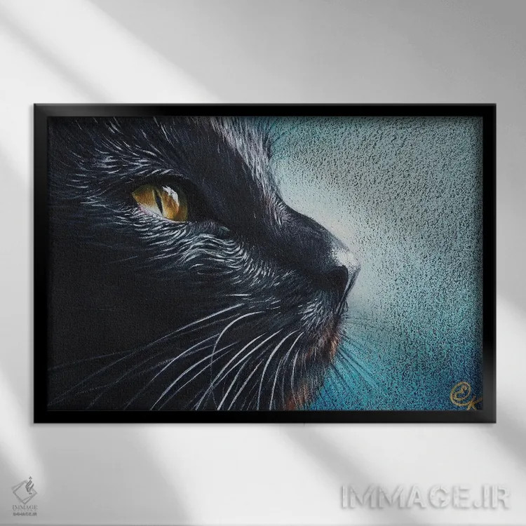 تابلو گربهٔ متفکر اثر النا کولوتوشا - نمای قابدار مشکی