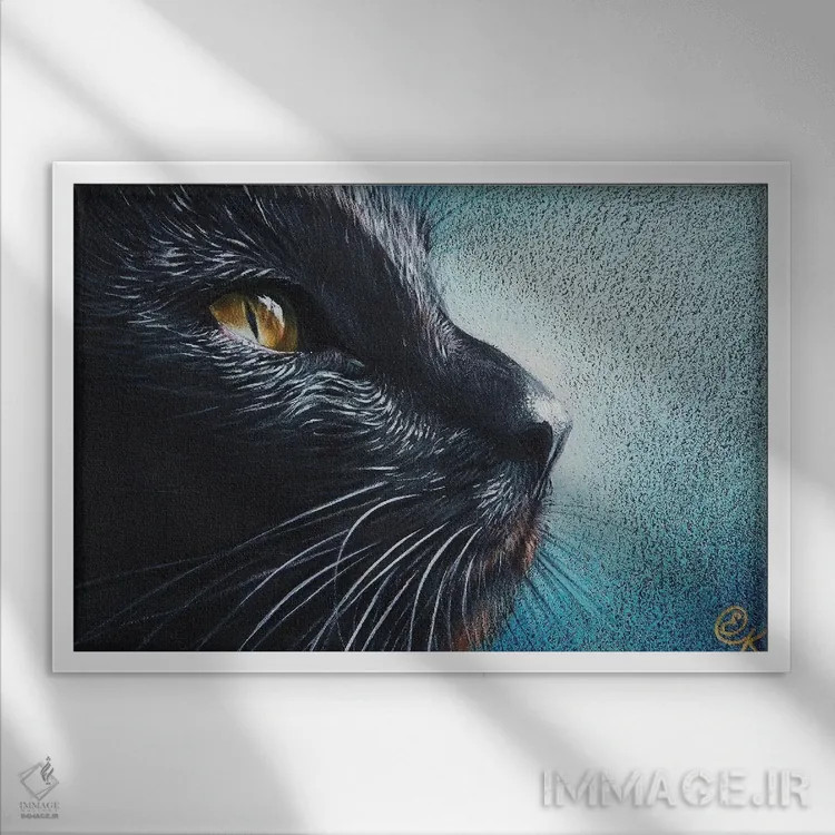 تابلو گربهٔ متفکر اثر النا کولوتوشا - نمای قابدار سفید