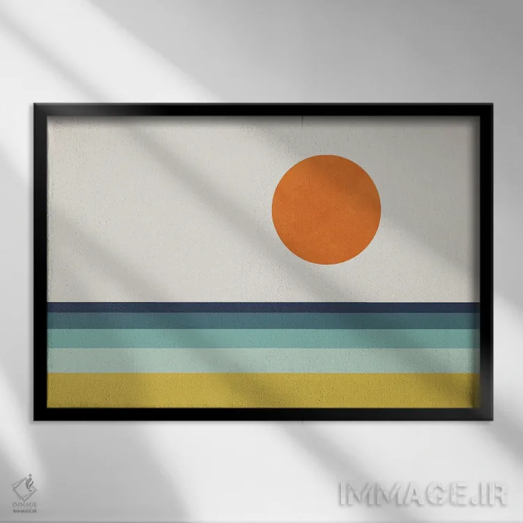تابلو منظره انتزاعی خورشید دریا ساحل I اثر امسی دیزاین لب (استودیو طراحی) - نمای قابدار مشکی