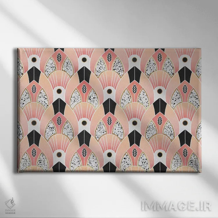 تابلو آرت دکو صورتی روشن اثر الیزابت فردریکسون - نمای روبهرو روی دیوار