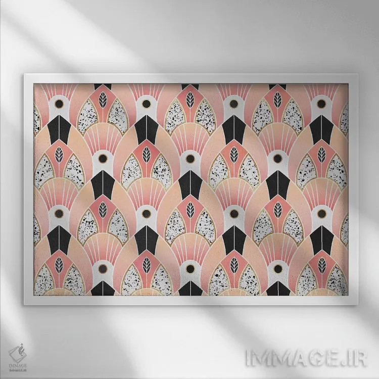 تابلو آرت دکو صورتی روشن اثر الیزابت فردریکسون - نمای قابدار سفید