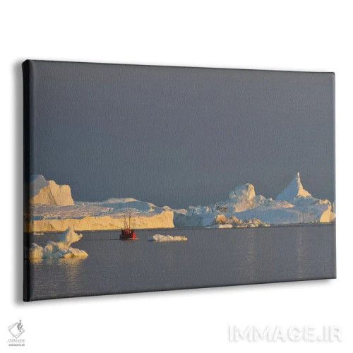 تابلو قایق ماهیگیری و کوههای یخی در گرینلند اثر المر وایس - نمای پرسپکتیو محصول