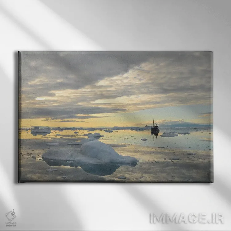 تابلو قایق ماهیگیری و کوههای یخی اثر المر وایس - نمای روبهرو روی دیوار