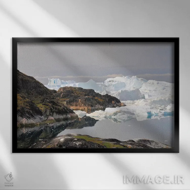 تابلو کوههای یخی گرینلند اثر المر وایس - نمای قابدار مشکی