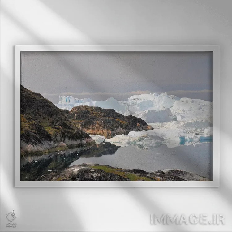 تابلو کوههای یخی گرینلند اثر المر وایس - نمای قابدار سفید