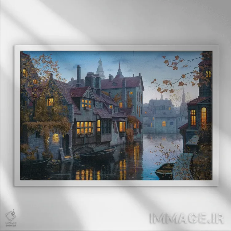 تابلو پاییز در بروژ (بلژیک) اثر اوگنی لوشپین - نمای قابدار سفید