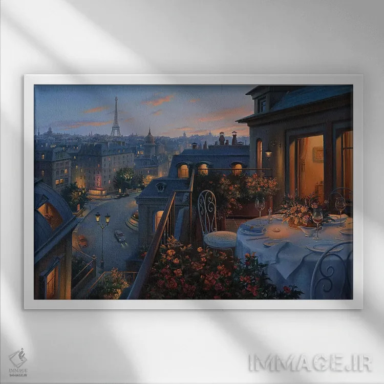 تابلو غروب پاریس اثر اوگنی لوشپین - نمای قابدار سفید