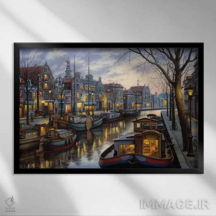 تابلو زندگی کانالی (در کنار کانال آب) اثر اوگنی لوشپین - نمای قابدار مشکی