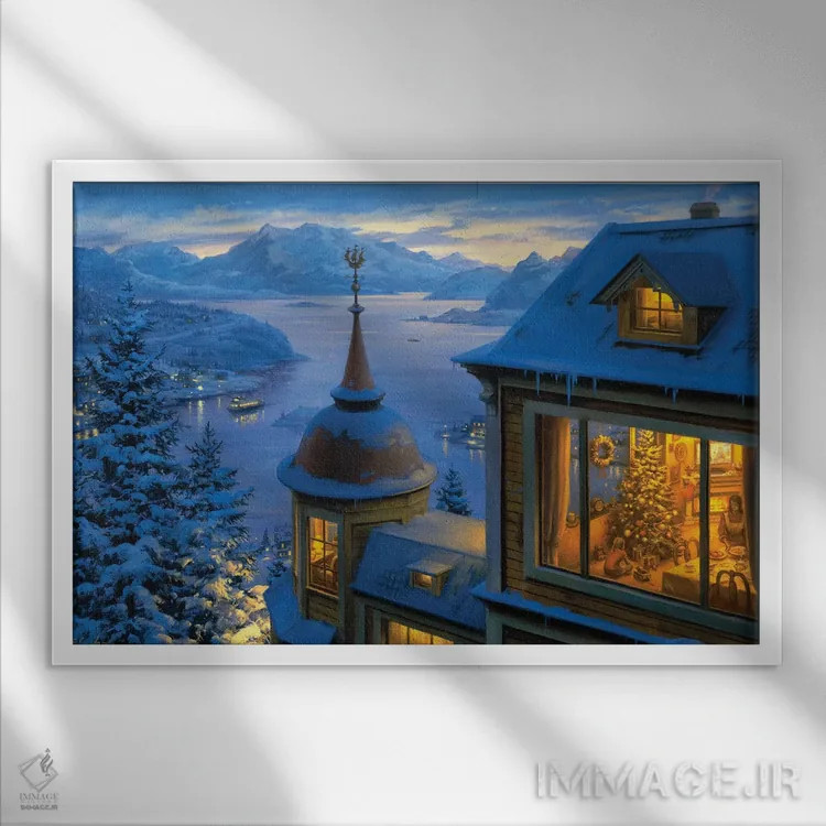 تابلو بازگشت به خانه برای کریسمس اثر اوگنی لوشپین - نمای قابدار سفید