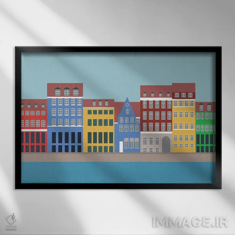 تابلو "نیهاون، کپنهاگ، شمال دانمارک" اثر لایمن کریتیو کو. (شرکت/استودیو خلاق) - نمای قابدار مشکی