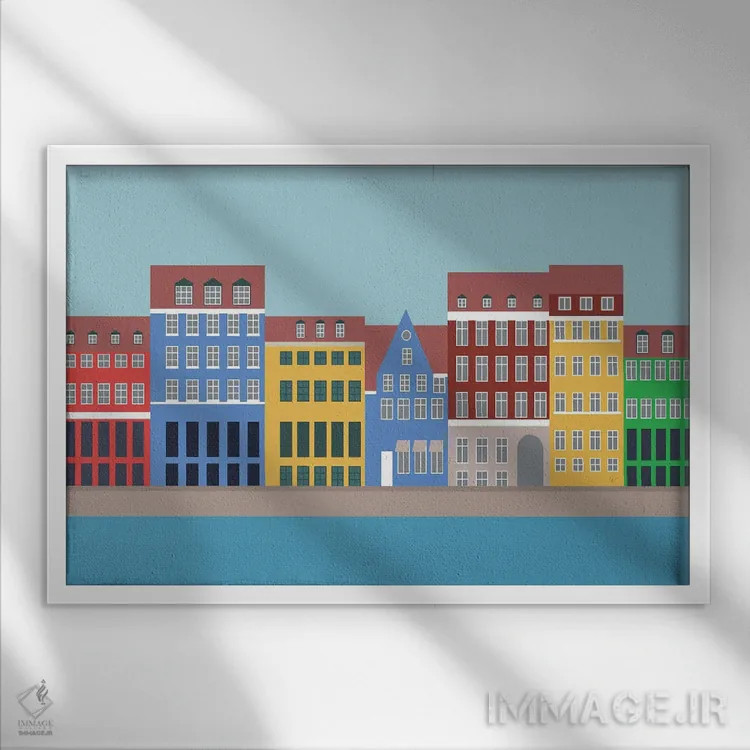 تابلو "نیهاون، کپنهاگ، شمال دانمارک" اثر لایمن کریتیو کو. (شرکت/استودیو خلاق) - نمای قابدار سفید