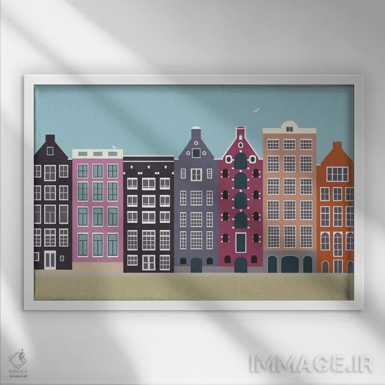 تابلو "دامراک، آمستردام، هلند" اثر لایمن کریتیو کو. (شرکت/استودیو خلاق) - نمای قابدار سفید