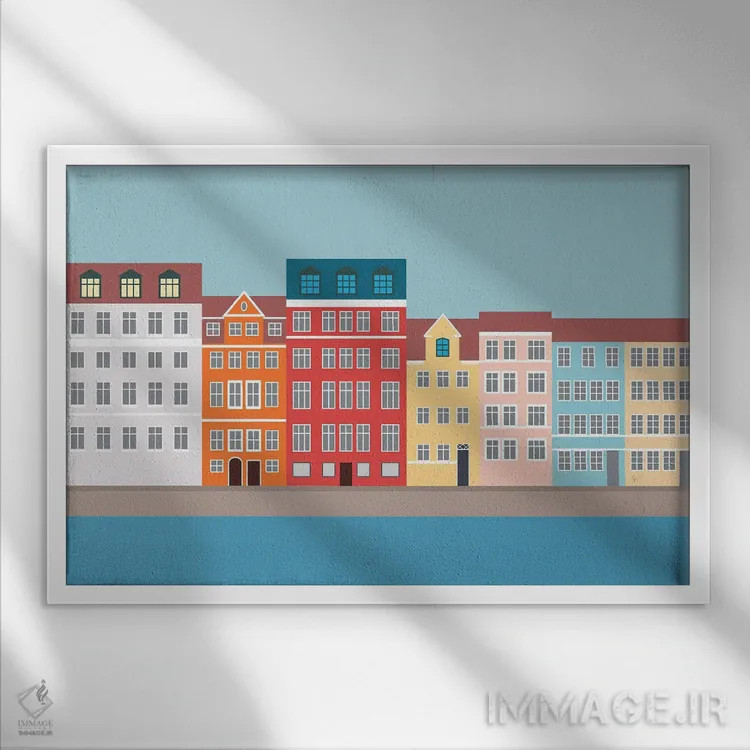 تابلو "نیهاون، کپنهاگ، جنوب دانمارک" اثر لایمن کریتیو کو. (شرکت/استودیو خلاق) - نمای قابدار سفید