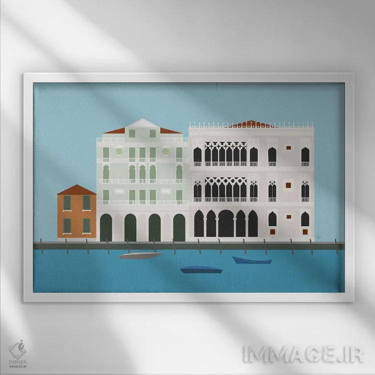 تابلو "کانالهای ونیز، ایتالیا" اثر لایمن کریتیو کو. (شرکت/استودیو خلاق) - نمای قابدار سفید