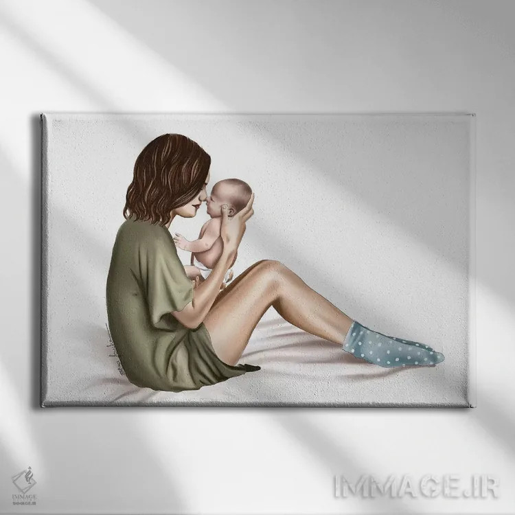 تابلو "مادر و نوزاد" اثر الزا فوچه - نمای روبهرو روی دیوار