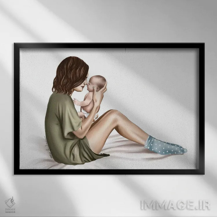 تابلو "مادر و نوزاد" اثر الزا فوچه - نمای قابدار مشکی