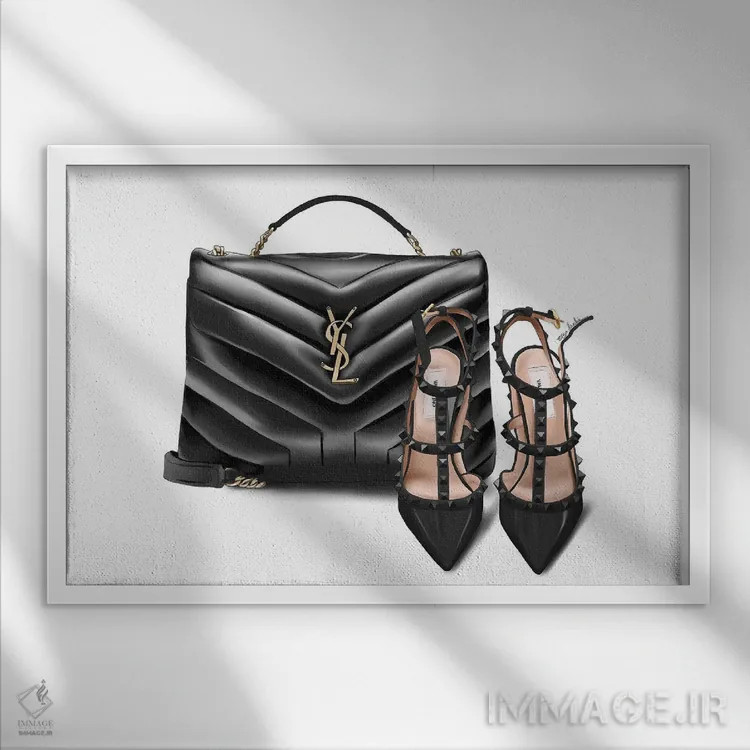 تابلو YSL و ولنتینو (برندهای مد) اثر الزا فوچه - نمای قابدار سفید