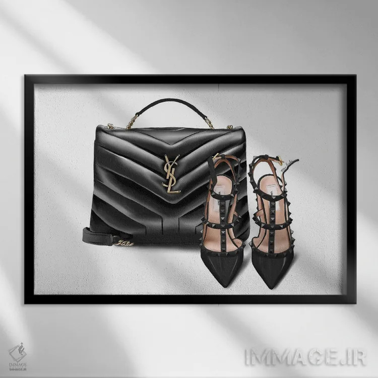 تابلو YSL و ولنتینو (برندهای مد) اثر الزا فوچه - نمای قابدار مشکی