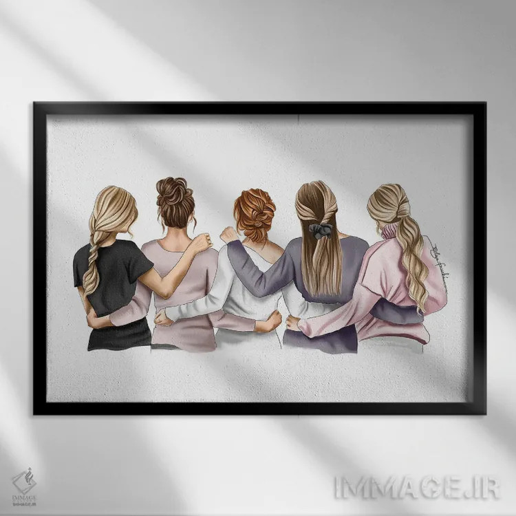 تابلو پنج دوست اثر الزا فوچه - نمای قابدار مشکی