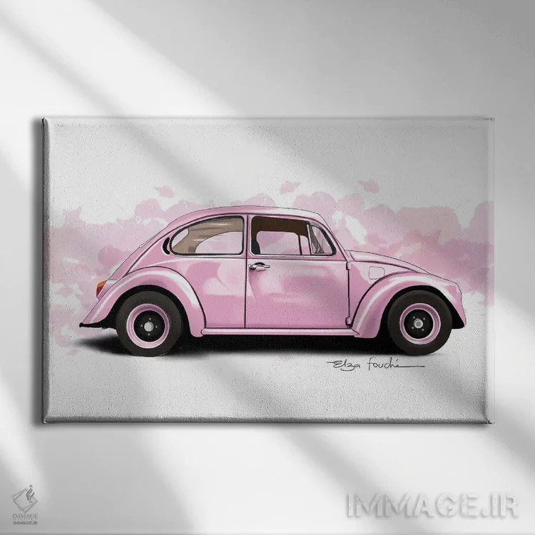 تابلو باگی صورتی (خودرو تفریحی) اثر الزا فوچه - نمای روبهرو روی دیوار