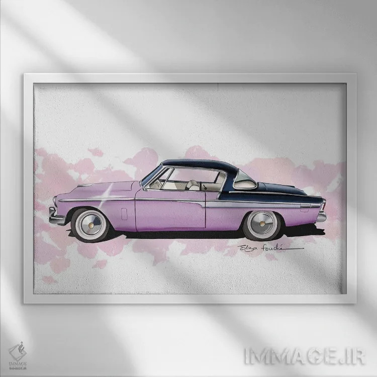 تابلو استودبیکر کامندر بنفش (مدل خودرو) اثر الزا فوچه - نمای قابدار سفید