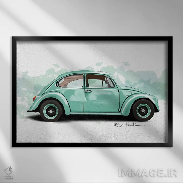 تابلو باگی سبز (خودرو تفریحی) اثر الزا فوچه - نمای قابدار مشکی