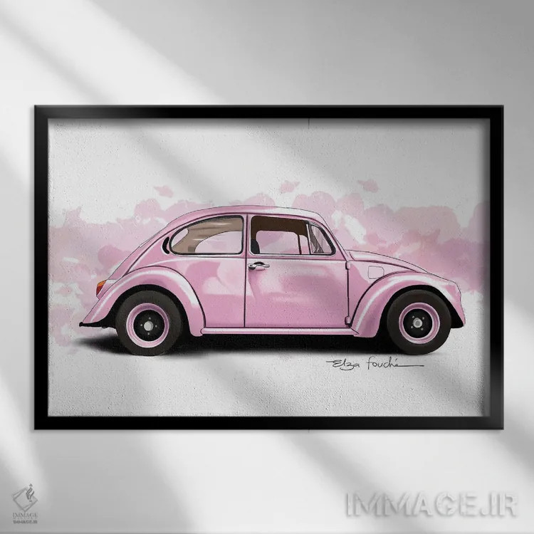 تابلو باگی صورتی (خودرو تفریحی) اثر الزا فوچه - نمای قابدار مشکی
