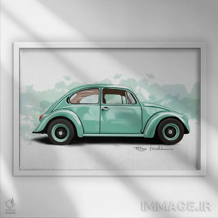 تابلو باگی سبز (خودرو تفریحی) اثر الزا فوچه - نمای قابدار سفید
