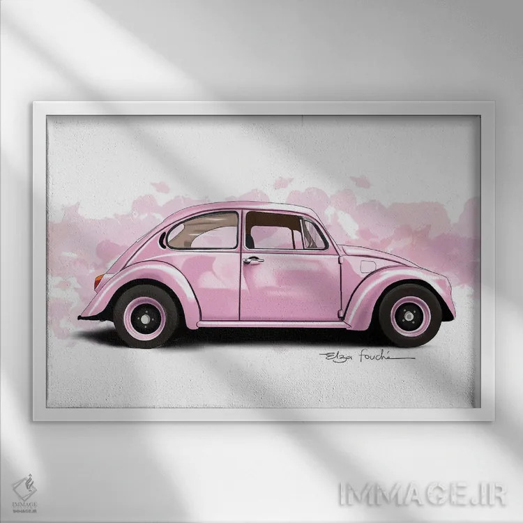 تابلو باگی صورتی (خودرو تفریحی) اثر الزا فوچه - نمای قابدار سفید