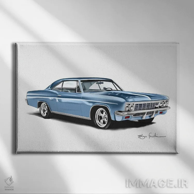 تابلو ایمپالا آبی (مدل خودرو) اثر الزا فوچه - نمای روبهرو روی دیوار