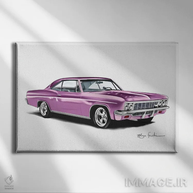تابلو ایمپالا صورتی (مدل خودرو) اثر الزا فوچه - نمای روبهرو روی دیوار