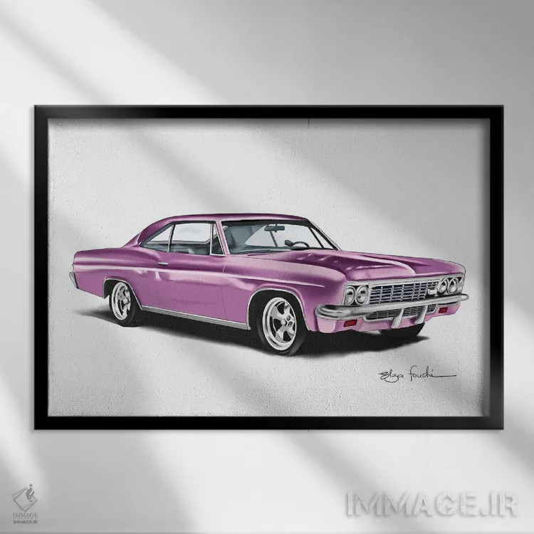 تابلو ایمپالا صورتی (مدل خودرو) اثر الزا فوچه - نمای قابدار مشکی